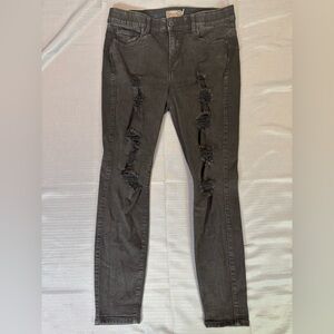 Torrid Bombshell Skinny Jeans Distressed Black Stretch Denim Size 14R